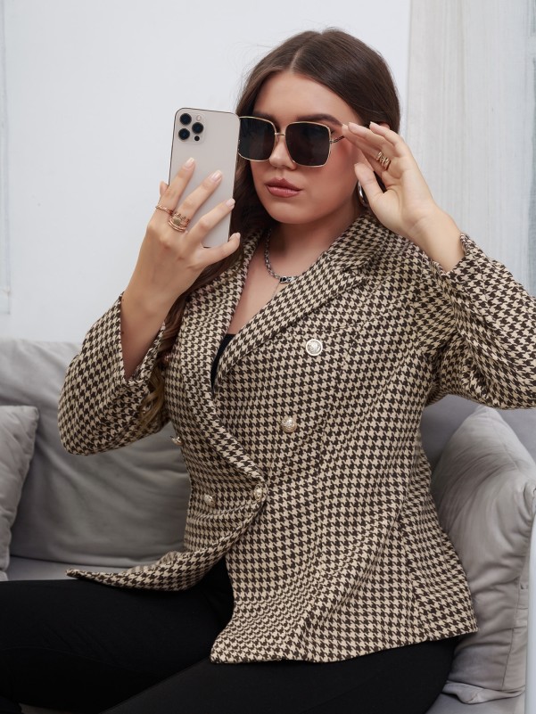 Plus Houndstooth Print Blazer