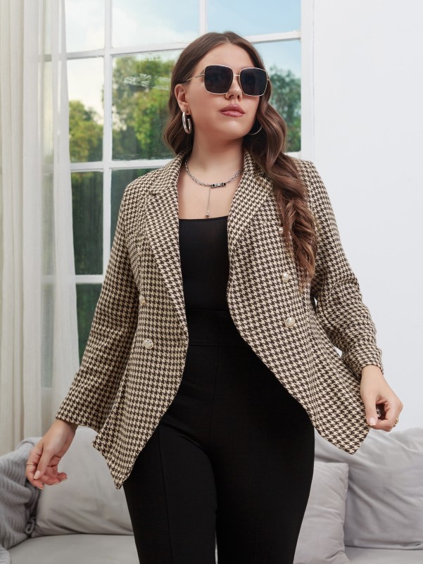 Plus Houndstooth Print Blazer