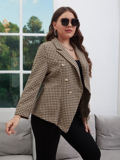 Plus Houndstooth Print Blazer