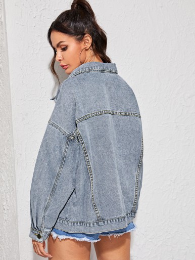 Ripped Button Front Denim Jacket