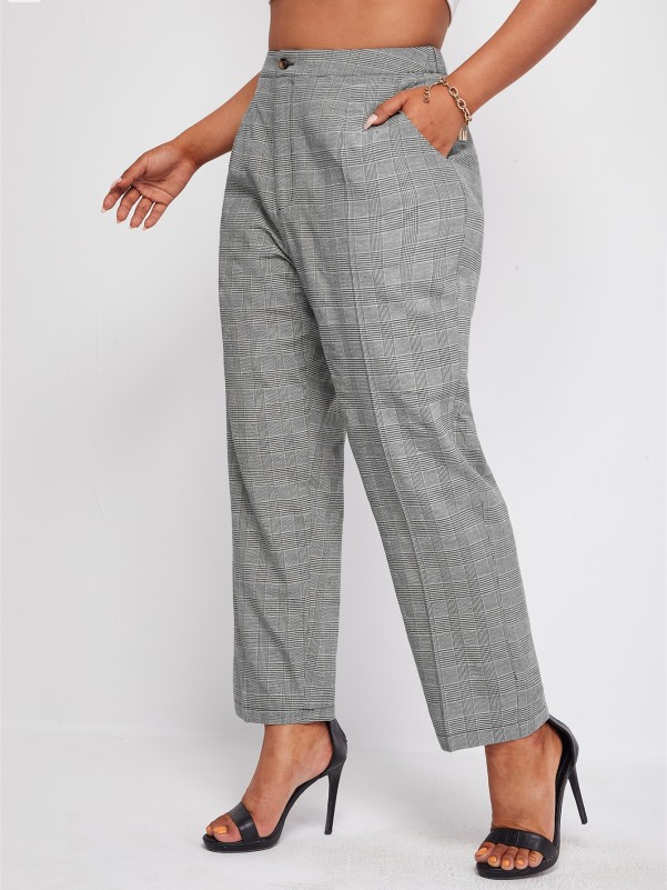 Plus Plaid Slant Pocket Pants