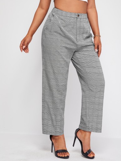 Plus Plaid Slant Pocket Pants