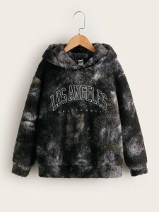 Boys Letter Embroidery Tie Dye Teddy Hoodie