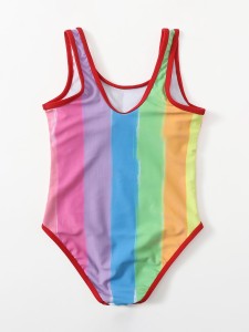 Girls Colorblock Slogan Graphic One Piece Swimsuit