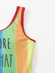 Girls Colorblock Slogan Graphic One Piece Swimsuit