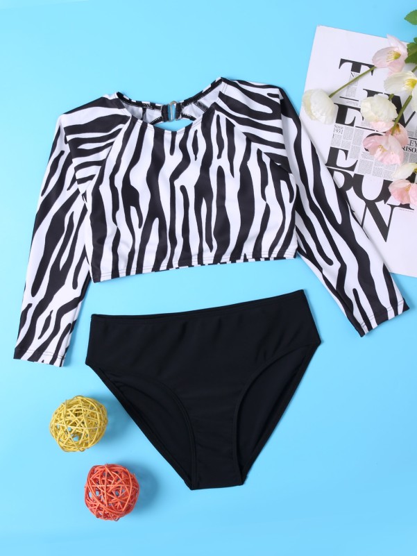 Girls Zebra Stripe Bikini Swimsuit