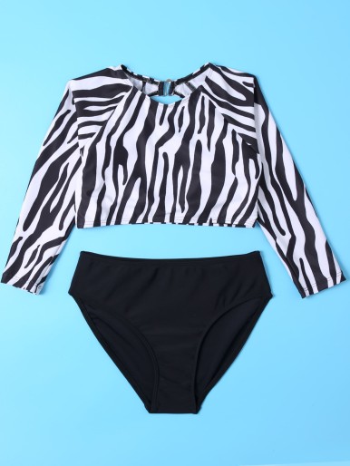 Girls Zebra Stripe Bikini Swimsuit