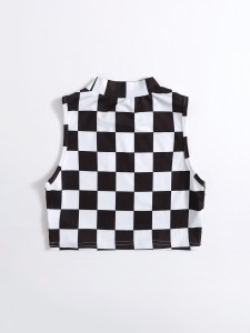 Girls Mock Neck Checked Tank Top