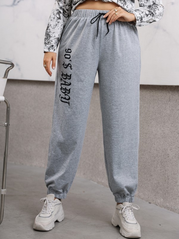 Plus Letter Graphic Drawstring Waist Sweatpants