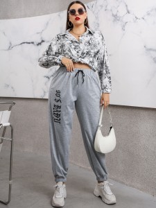 Plus Letter Graphic Drawstring Waist Sweatpants