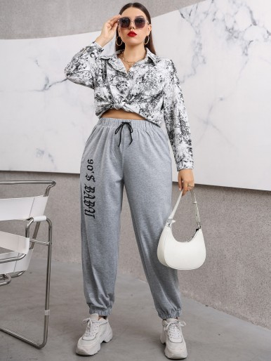 Plus Letter Graphic Drawstring Waist Sweatpants