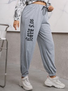 Plus Letter Graphic Drawstring Waist Sweatpants