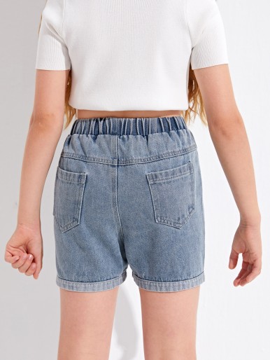 Girls Ripped Straight Leg Denim Shorts