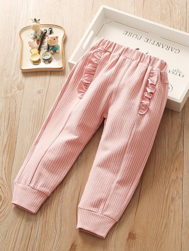 Toddler Girls Striped Frill Trim Tapered Pants