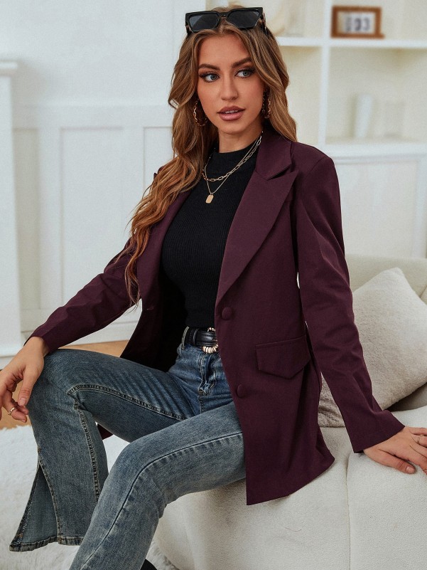 Solid Lapel Neck Belted Blazer