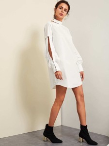 Cutout Mock Neck Split Sleeve Dress Without Skirt