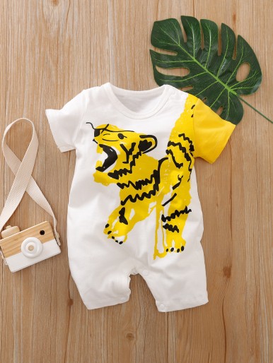 Baby Boy Tiger Print Button Detail Romper