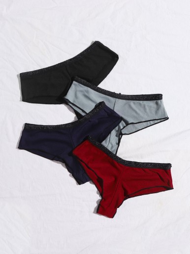 4pack Rib Contrast Binding Panty Set