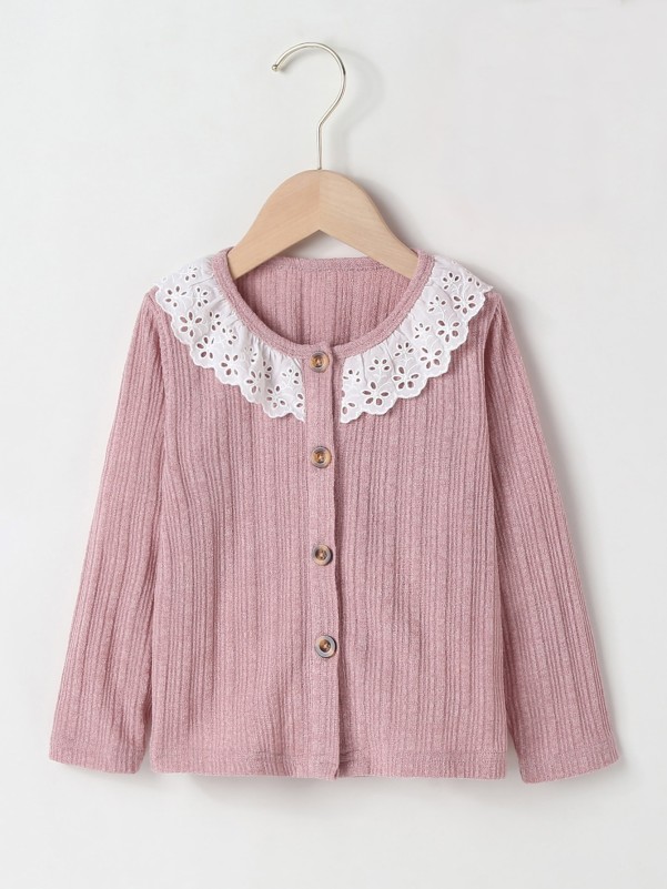 Toddler Girls Eyelet Embroidery Ruffle Trim Jacket