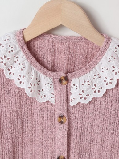 Toddler Girls Eyelet Embroidery Ruffle Trim Jacket