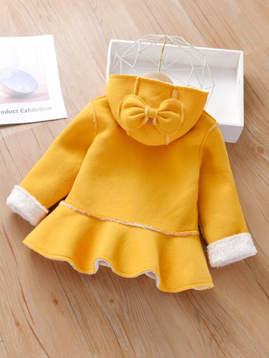 Toddler Girls Teddy Lined Bow Hooded Coat