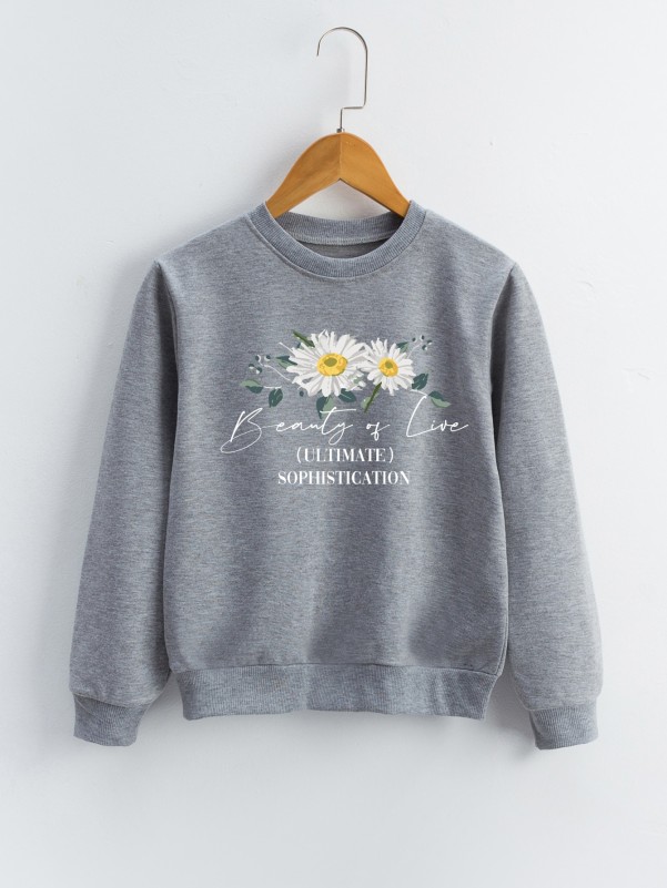 Girls Daisy And Letter Graphic Sweatshirt