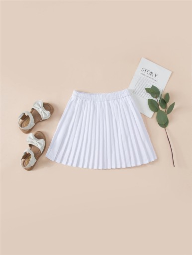 Girls Elastic Waist Pleated Skirt