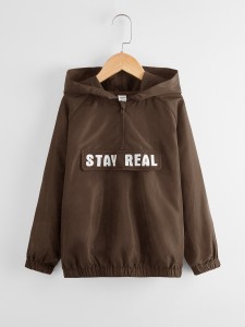 Boys Letter Graphic Raglan Sleeve Flap Detail Zip Up Hooded Jacket