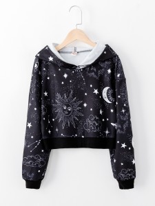 Girls Galaxy Print Drop Shoulder Sweatshirt