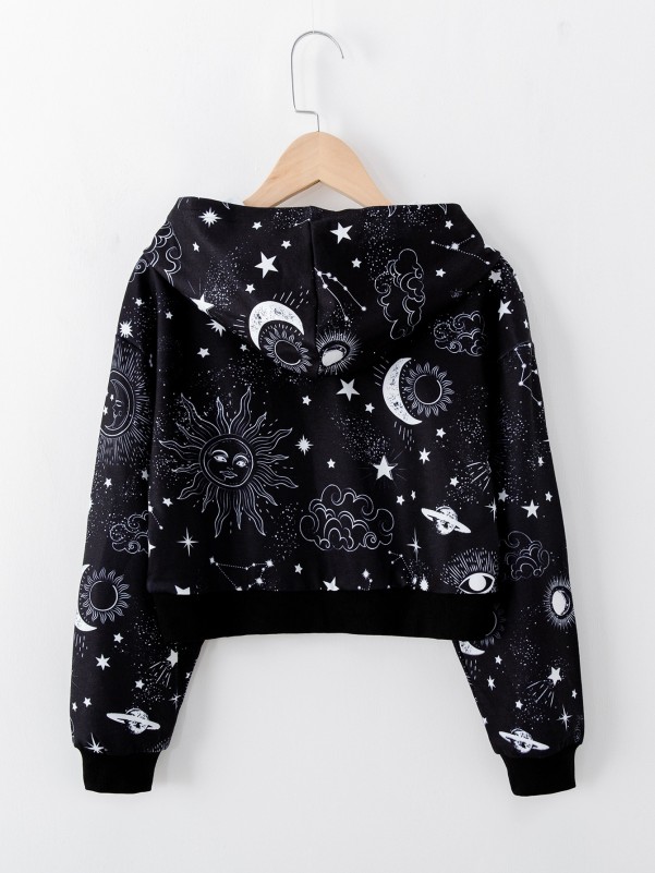 Girls Galaxy Print Drop Shoulder Sweatshirt