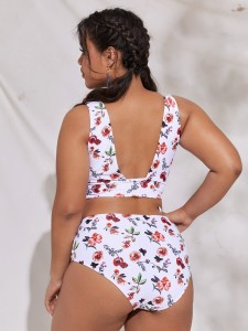 Plus Floral Knot Front Bikini Swimsuit