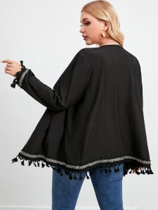 Plus Tassel Trim Open Front Coat