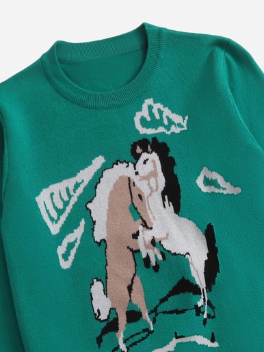 Girls 1pc Horse Pattern Sweater