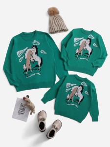 Girls 1pc Horse Pattern Sweater