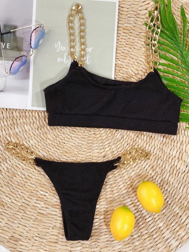 Chain Strap Tanga Bikini Swimsuit