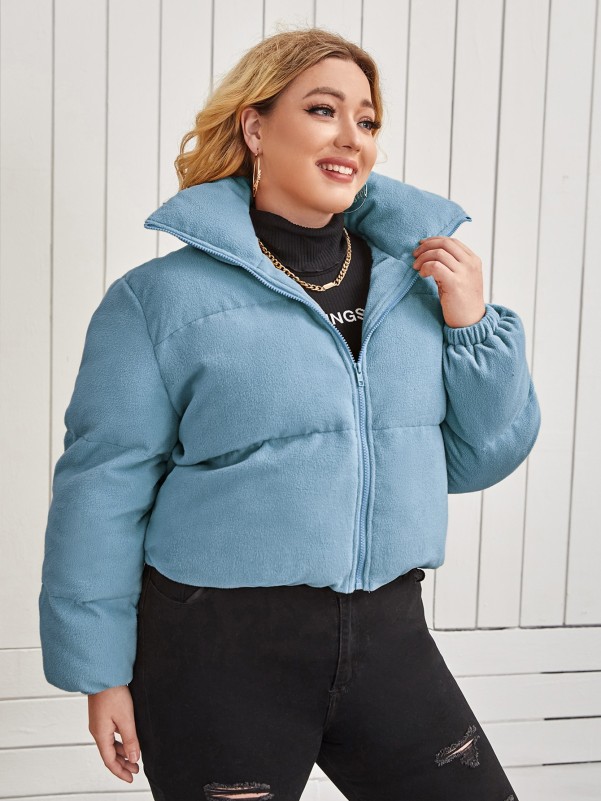 Plus Zipper Front Puffer Jacket