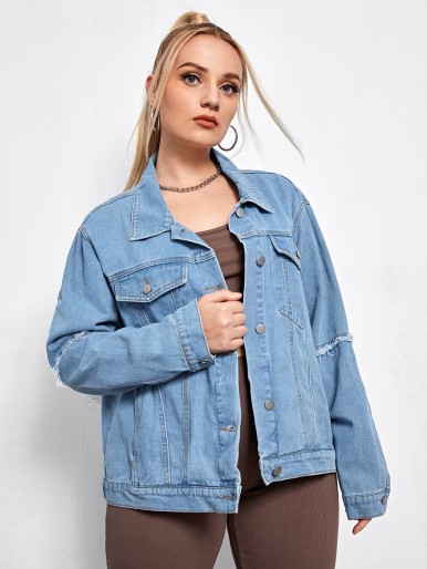 Plus Button Front Denim Jacket