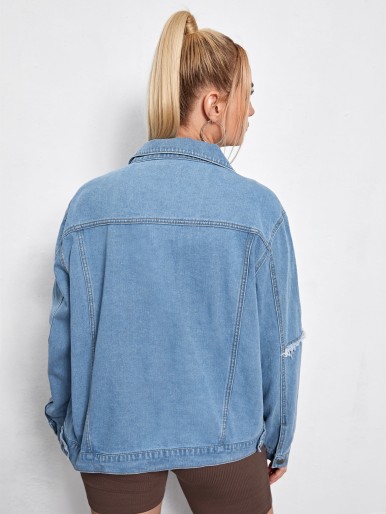 Plus Button Front Denim Jacket