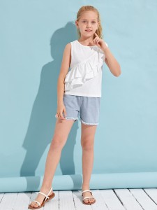 Girls Solid Ruffle Trim Tank Top