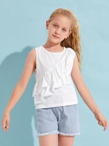 Girls Solid Ruffle Trim Tank Top