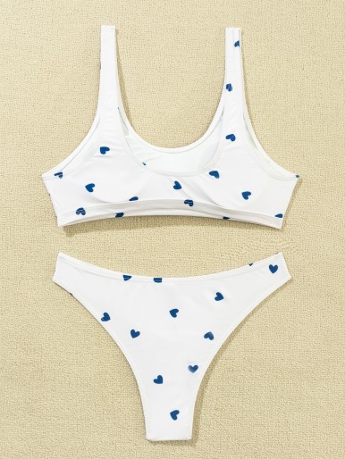 Allover Heart Graphic Bikini Swimsuit