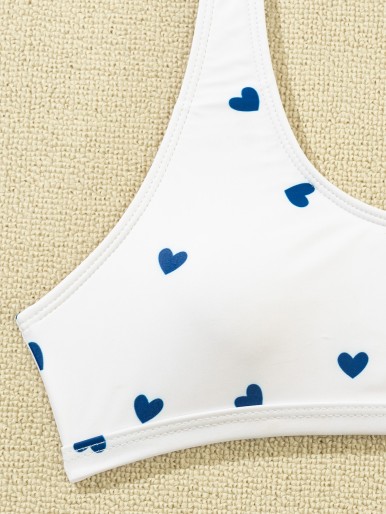 Allover Heart Graphic Bikini Swimsuit