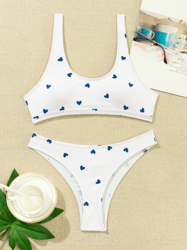 Allover Heart Graphic Bikini Swimsuit