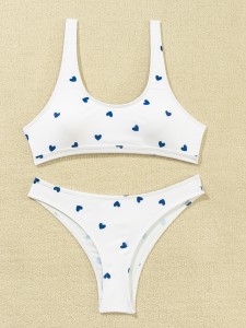 Allover Heart Graphic Bikini Swimsuit