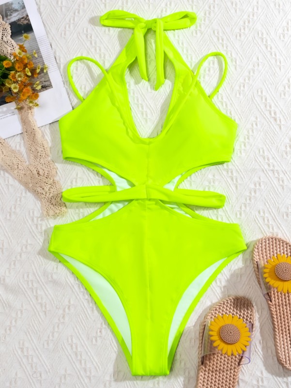 Neon Lime Cut-out One Piece Swimsuit