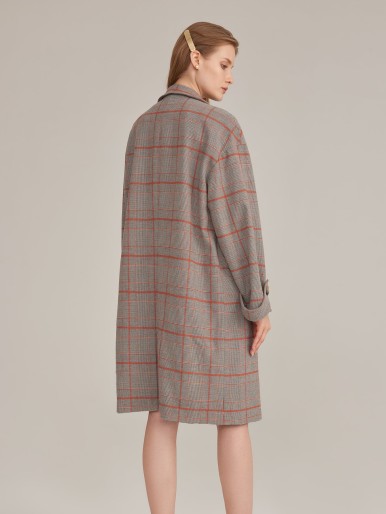 SPANDEX VOLUMINOUS CHECKED PEA COAT