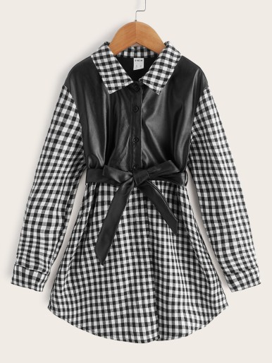 Girls Gingham Belted Blouse