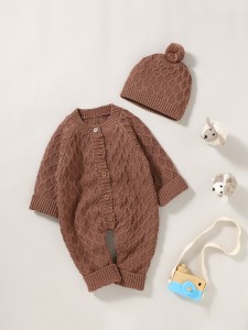 Baby Boy Button Front Knit Jumpsuit With Hat