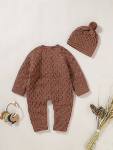 Baby Boy Button Front Knit Jumpsuit With Hat