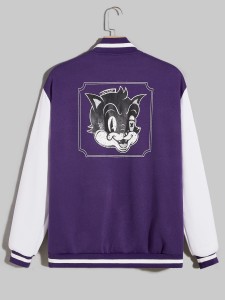 Guys Colorblock Cat Graphic Varsity Jacket